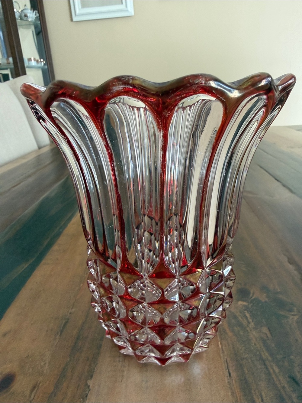 Ruby Red Crystal Glass Fluted vase potentially product of Val Lambert